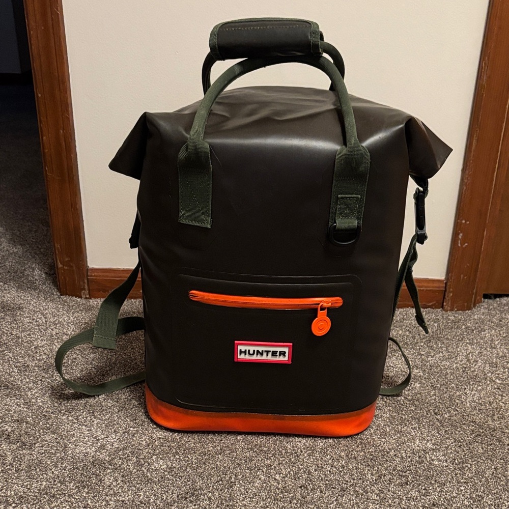 Hunter Dark Green Backpack cooler with Orange Trim